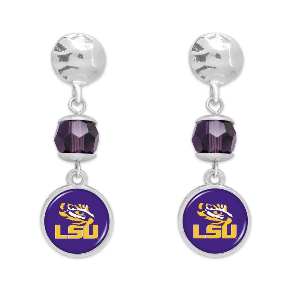 LSU Tigers Ivy Crystal Silver Earrings Jewelry Gift - Image 1 of 1