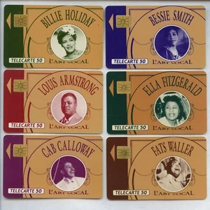 JUEGO DE 6 TARJETAS TELEFÓNICAS / TELECARTE .. PAQUETE FRANCIA MÚSICA JAZZ ESTRELLAS TEMA USADO/CHIP - Imagen 1 de 1