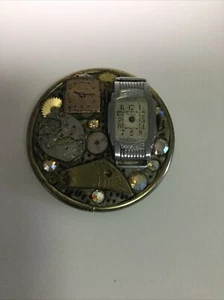Rare Handmade Watch Pin / Brooch With Watch Parts Signed - Picture 1 of 12