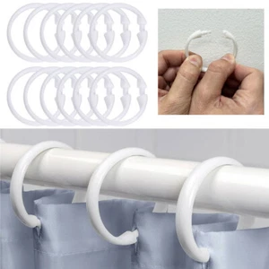 Set of 12 White Bathroom Shower Curtain Rings Hooks Round Snap Quality Plastic - Picture 1 of 1