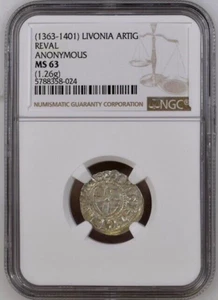 Livonia Reval Shilling Silver 1542 NGC MS 62 Hermann Brüggenei - Hasenkamp - Picture 1 of 4