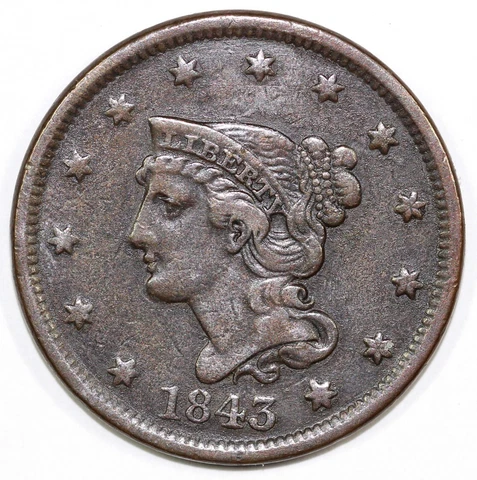 1843 1c Braided Hair Large Cent Cover