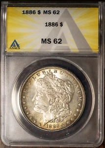 1886 $1 Silver Morgan Dollar MS 62 New ANACS # 7432918 Great Tone + Bonus - Picture 1 of 2