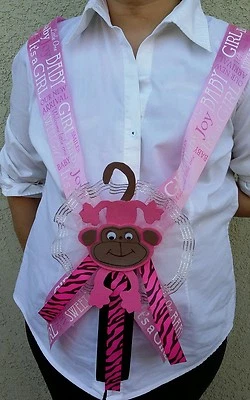 Faja Baby Shower MOM TO BE *MONKEY*, rosa, parrilla, cinta de favores, fiesta, safari Foto 1 de 4
