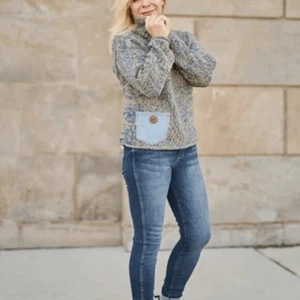 Shannon Passero Baumwolle meliert Lisanne Pullover Stehkragen Denim Tasche Small Neu mit Etikett - Bild 1 von 16