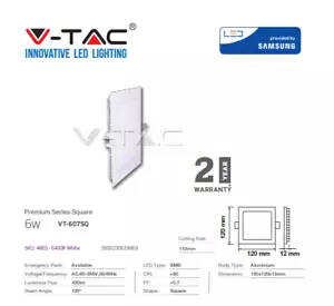 LED Panel Light Square / Round White 6W 420Lm by V-TAC - Picture 1 of 4