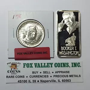 1946 BOOKER T WASHINGTON COMMEM. SILVER HALF DOLLAR & GREATEST AMERICANS ART BAR - Picture 1 of 7