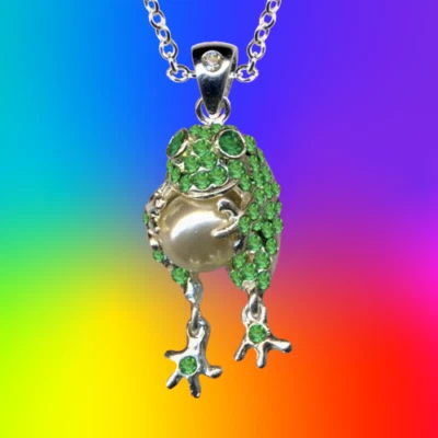 I Frosch I Anhänger + Kette I Echt 925 Sterlingsilber I Zirkonia + Perle I - Bild 1 von 4