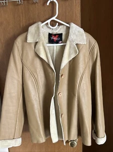 Verducci True Vintage Leather Winter Jacket Faux Fur Women’s Sz L Made In USA - Picture 1 of 5