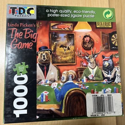 Sealed TDC 1000 Pc jigsaw puzzle Linda Picken’s The Big Game Animals Play Poker - Image 1 of 2