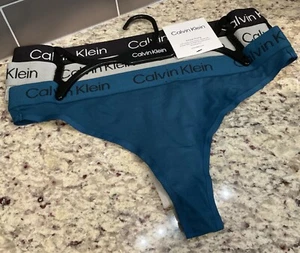 CALVIN KLEIN Womens M (3 Pk) Thongs QP2959X-403 SlateBlue,Grey,Black MSRP$35 NWT - Picture 1 of 6