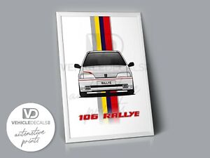 PEUGEOT 106 S1 RALLYE WHITE SPECIAL EDITION CAR POSTER DRAWING AUTOMOTIVE PRINT