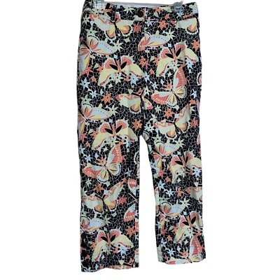 Pantalones de mezclilla Harold's para mujer 8 pantalones con estampado floral de mariposas elásticos recortados pierna con botones Foto 1 de 4