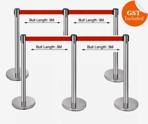 6x Crowd Control Stanchion Post Silver Retractable Belt Queue Barrier Bollards - Picture 1 of 4