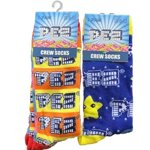 2 Pair Of Pez Candy Socks Unisex Shoe Sz 6-13 Stars Candy Pack Space Logo - Picture 1 of 14