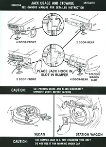 1973 PLYMOUTH SATELLITE JACK INSTRUCTION DECAL - Picture 1 of 1