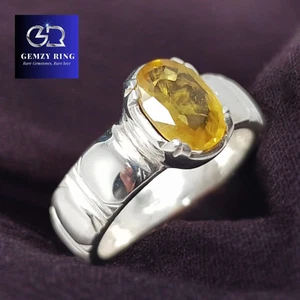 Natural Yellow sapphire Ring Pukhraj Rings Yellow Sapphire Stone Ring For Mens - Picture 1 of 7