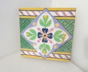 Antique Ceramic Tile Vintage Floral Art Nouveau Flowers Old Victorian MINTON - Picture 1 of 16
