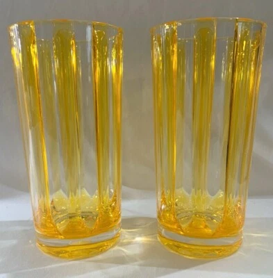 Set of 2 Amber & Clear Heavy Acrylic Highball/Drinking Glasses, 22 oz.     NEW - Image 1 of 4