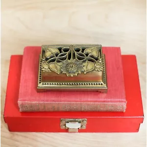 Messing Arts & Crafts Design Stempelhalter/hübsche kleine aufklappbare Messingbox - Bild 1 von 10