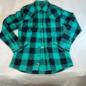 The Hundreds Western Hemd Small Herren grün schwarz kariert Flanell Knopfleiste lang - Bild 1 von 11