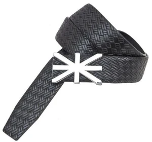 Kenneth Brownne Herren Schwarz Gürtel Silber Union Jack Schnalle - NEU - Bild 1 von 2