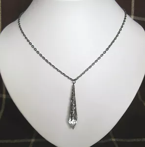 Clear Faceted Icicle Teardrop Gunmetal Black Filigree Pendant 18" Chain Necklace - Picture 1 of 9