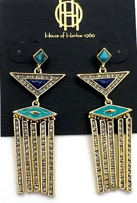 Brincos House of Harlow 1960 folheados a ouro 14K com esmalte/pedra - Imagem 1 de 3