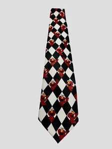 Vintage Elmo Sesame Street Black & White Checkered Tie - Picture 1 of 5