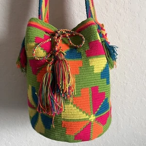 Handmade Wayuu Tribe Crossbody/Shouder Woven Baja Bucket Bag Boho Multicolor  - Picture 1 of 10