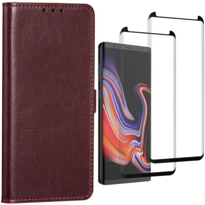 Brown For Samsung Galaxy Note9 Flip Wallet Leather Case Cover Screen Protector - Image 1 of 4