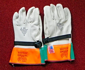 KUNZ HANDSCHUH GRÖSSE 9 #1050 HOCHVOLT PROTECTER HANDSCHUHE 12" O.A.L. CREMEFARBENES RINDSLEDER - Bild 1 von 4