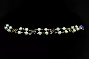 Victorian ? 14k Gold Pearl Blue Enamel Bracelet Antique 20 Pearls Approx 6.25 mm - Picture 1 of 11