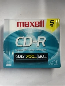CD-R Maxell 5 PACK Blank Audio Music Data Recordable 80min 700MB Disc Slim Jewel - Picture 1 of 2
