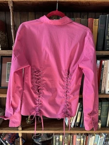 Camisa Top Blusa Corbatas Rouche Corsé Vintage Y2K Kenzie Rosa Elastizada - Imagen 1 de 7