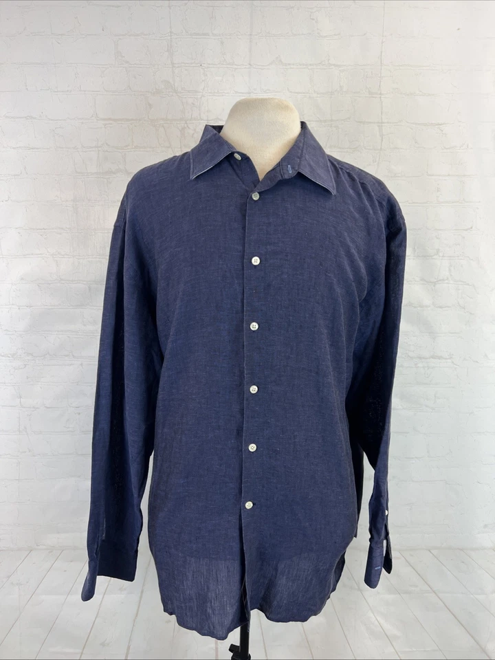 Camisa de vestir Joseph Abboud para hombre azul marino oscuro mezcla de lino liso 2X $118 Foto 1 de 4