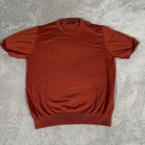 Paul Fredrick Short Sleeve Sweater Large Dark Orange Supima Cotton Crew Neck - Picture 1 of 17