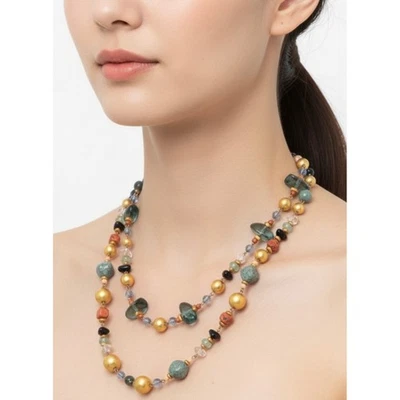 032-020 LC&Co Gold Tone Mixed Stone Beaded Necklace 16.5 Inch Liz & Co - Image 1 of 4