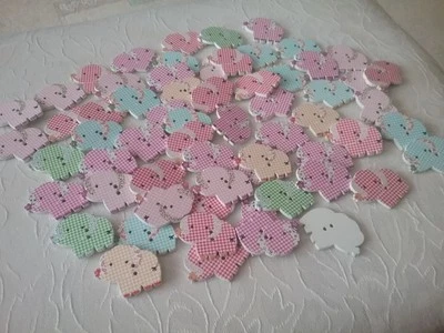 Knöpfe,Elefant, (K200), Holz, weiß mit mehrfarbigem Karomuster,60 Stück, 30X25mm - Bild 1 von 4