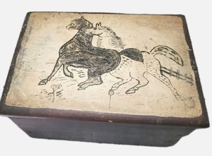 Vtg Equestrian Wood Horse  Art Lid Box  Handcrafted Vanity Quality 7" X 5" X 4" - Picture 1 of 10