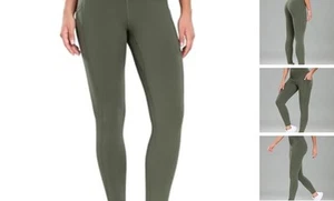 Women's High Waisted Yoga Pants 7/8 Length Leggings with X-Small Army Green - Picture 1 of 7