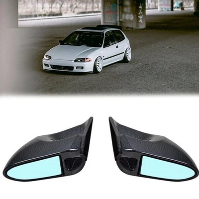 For 1992-95 Honda Civic EG 2DR Sport Carbon Fiber Manual Adjustable Side Mirrors - Изображение 1 из 4