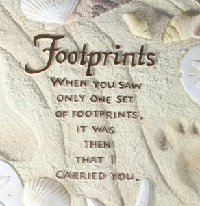 FOOTPRINTS IN THE SAND 3D RAISED HEAVY Plaster Sand/Shell WALL HANGING UNIQUE ! - Bild 1 von 5