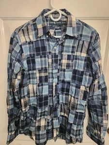 Polo Ralph Lauren Hemd Herren Small Indigo Madras kariert Patchwork Button Down - Bild 1 von 6