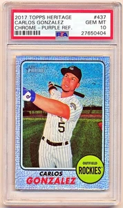 2017 Topps Heritage Carlos Gonzalez Chrome Purple Refractor #437 PSA 10 - POP 1 - Picture 1 of 2