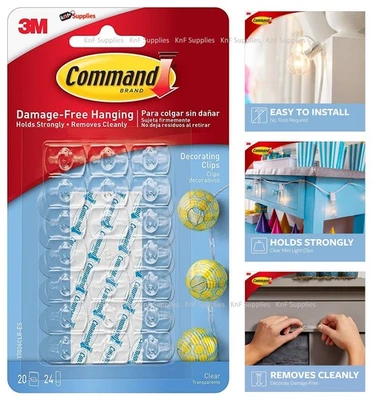 3M Command CLEAR Decorating Hooks Clips Self-Adhesive Wall Hanging Fairy Lights - Image 1 of 4