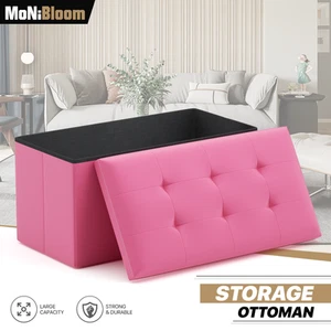 Taburete otomano de almacenamiento plegable rosa oscuro de 30" banco cofre con tapa abatible - Imagen 1 de 8