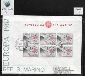 WC1_14592. SAN MARINO. Valuable FDC w. 1962 EUROPA souvenir sheet. Sc. 539 - Picture 1 of 1