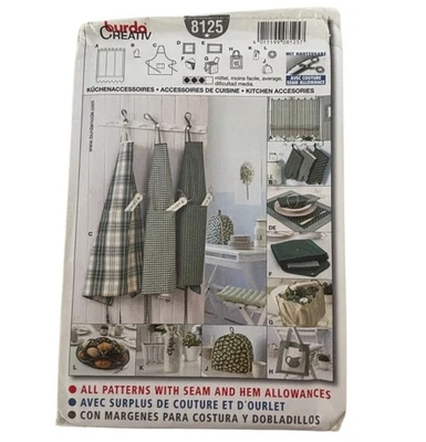 Burda Sewing Pattern 8125 Creative Kitchen Accessories Apron Napkins Valance Bag - Image 1 of 4