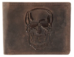 Cartera de cuero acento RFID cuero auténtico cartera calavera marrón 2 - Imagen 1 de 4